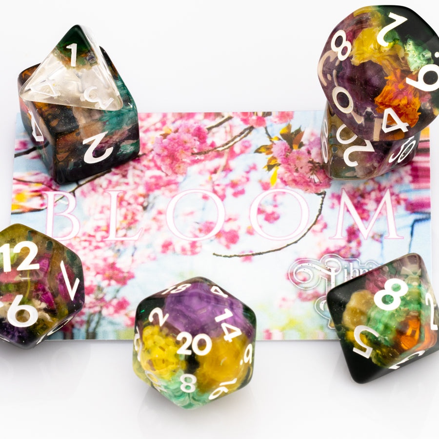 Bloom | Resin DND Dice Set | Dried Flower Inclusions