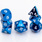 H3O, iridescent blue DND dice set stacked on a white background.