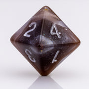 Sandstorm, swirling 7 piece DND dice set D8 on white background.