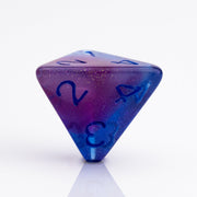 Soulfire, glow in the dark 7 piece DND dice set D4 on a white background.
