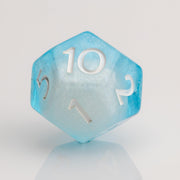 Winter's Breath, frosted blue and white D12 on a white background.