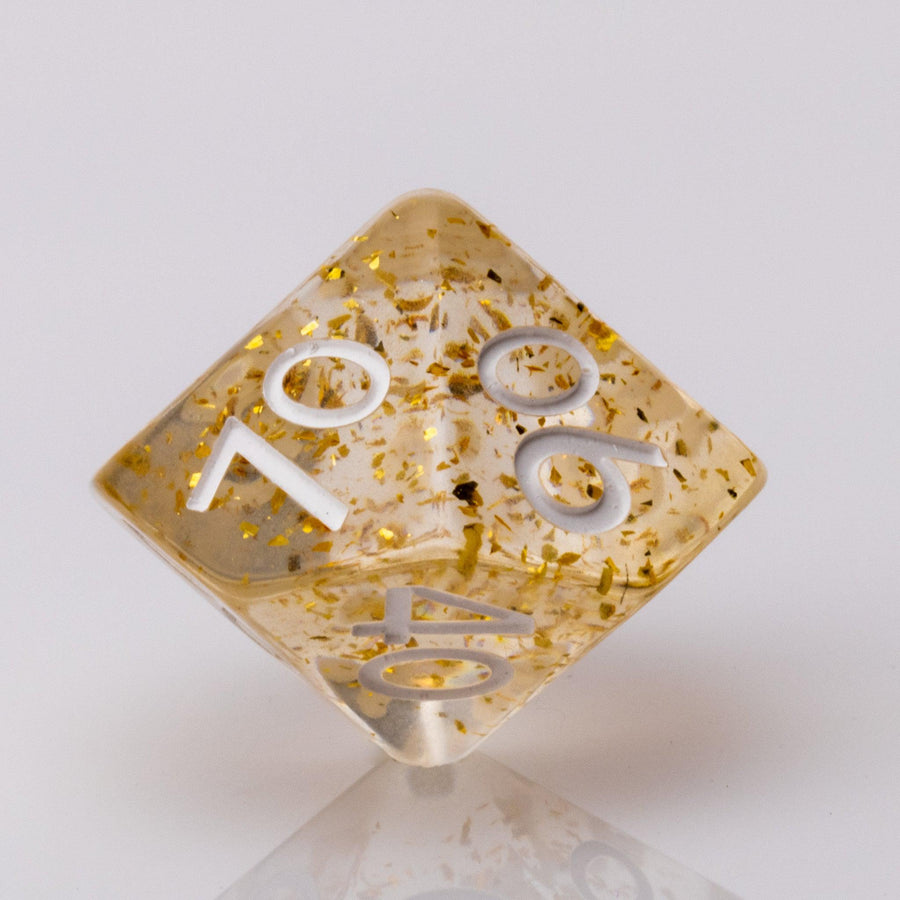 Gold Rush, 7 piece DND Dice Set D00 on a white background.