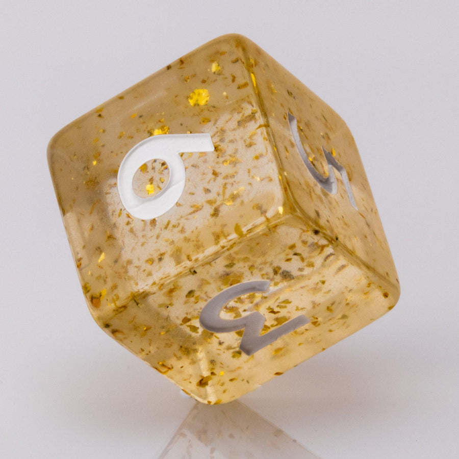 Gold Rush, 7 piece DND Dice Set D6 on a white background.